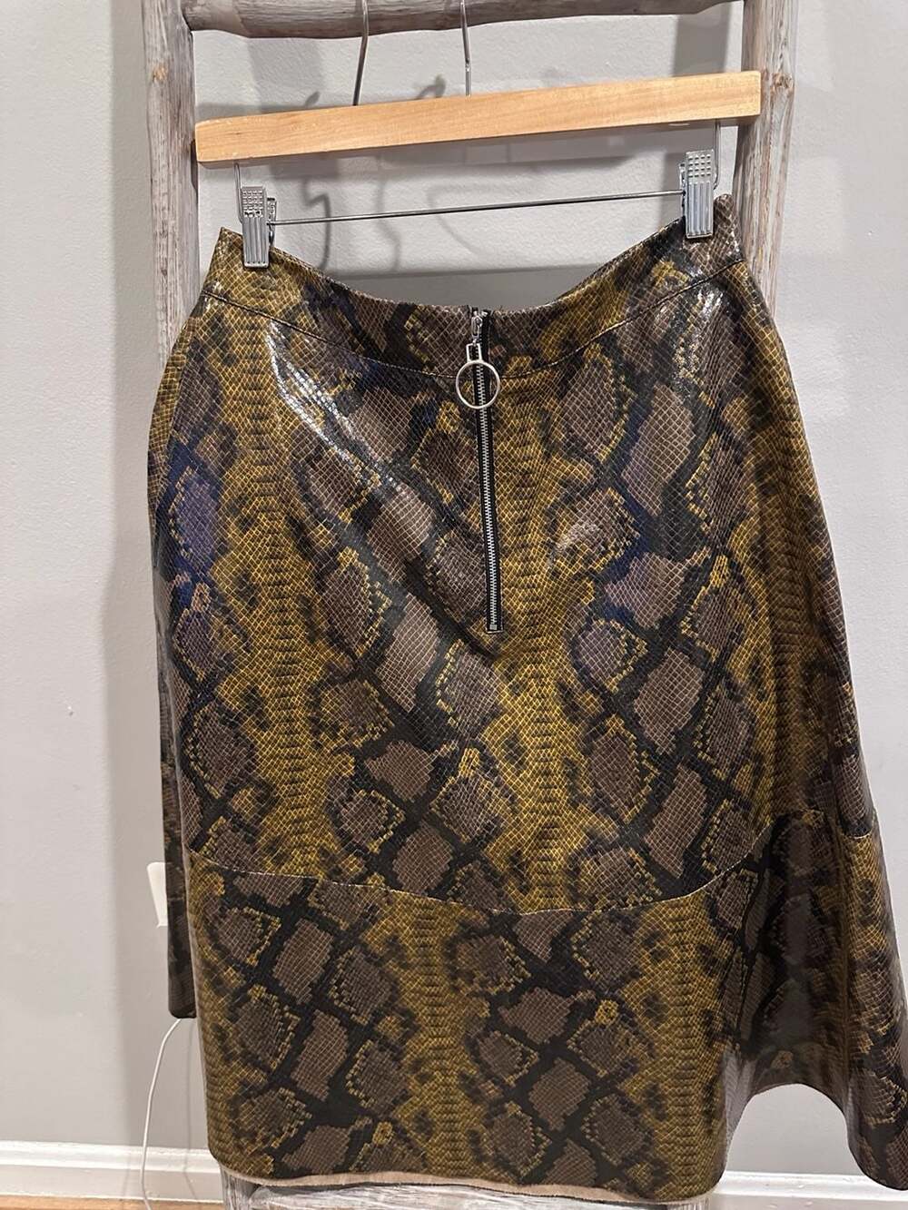 Zara Basic Snake Print Skirt Size L Brown Yellow Midi